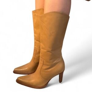 Antonio Melani Glove Fit Knee High Boots Camel Tan Leather Sole Pointed Toe